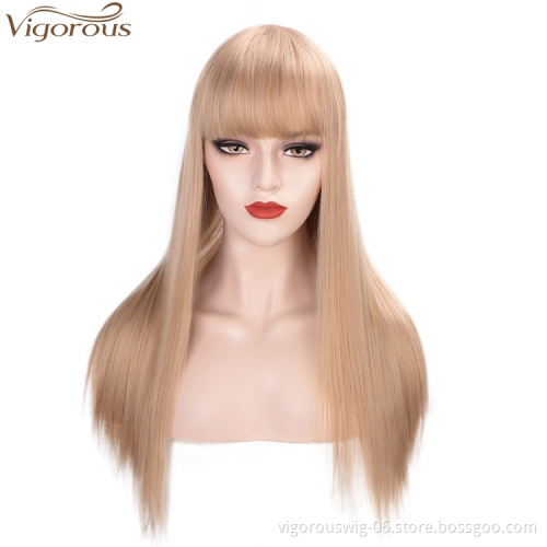 Vigorous women wholesale cheap cosplay pink color short straight high quality bob cut synthetic hair wig with bangs